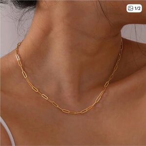 Gold IP Plated Stainless Steel Paperclip Necklace